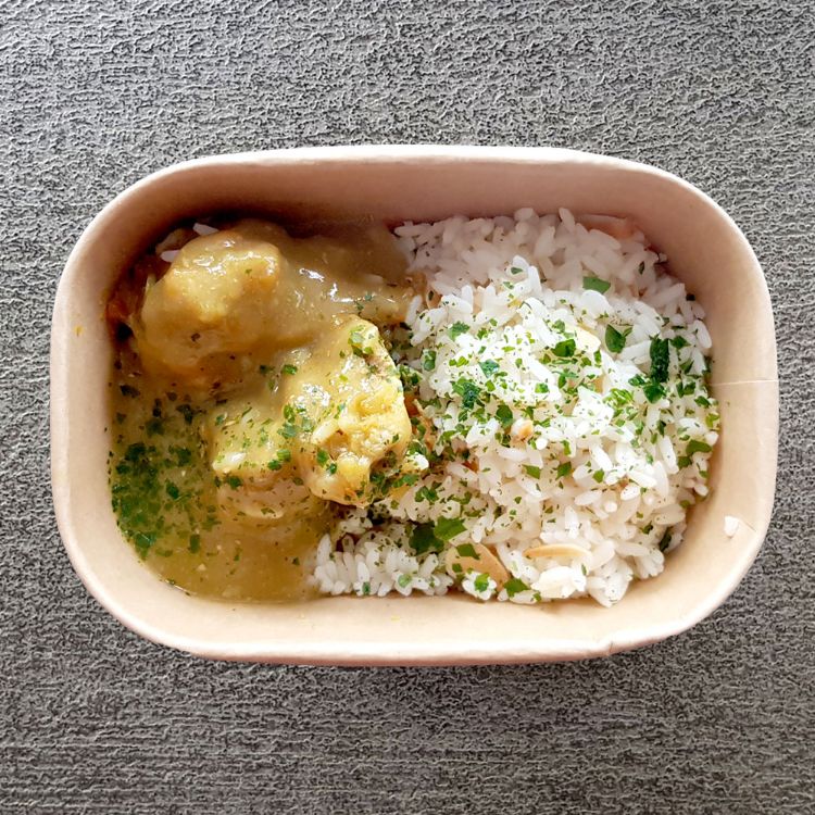 Sauté de porc au curry, riz pilaf